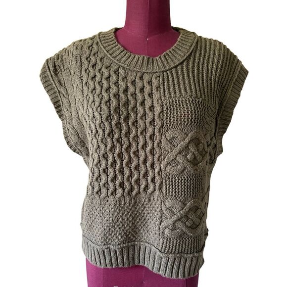 Madewell Patchwork Knit Sweater Vest size S Olive Green Cable - Picture 2 of 7